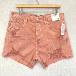 NWT Aeropostale 90's High Rise 4" Denim Shorts 12 Pink Jeans Distressed Button